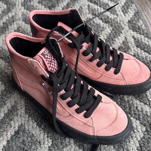 Vans Women's Pink and Black High-Top Sneakers